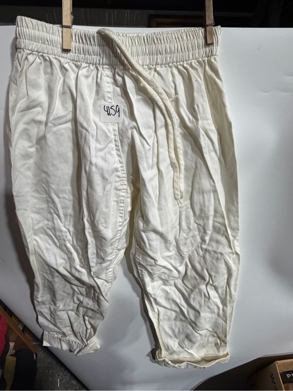 #4159-Cream Drawstring Elastic Waist Pants